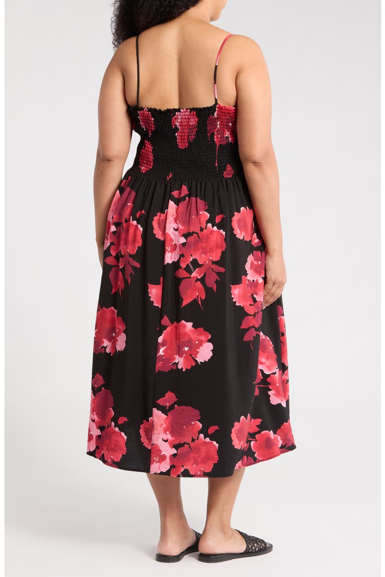 Floral Midi Dress, Alternate, color, RED/ BLACK