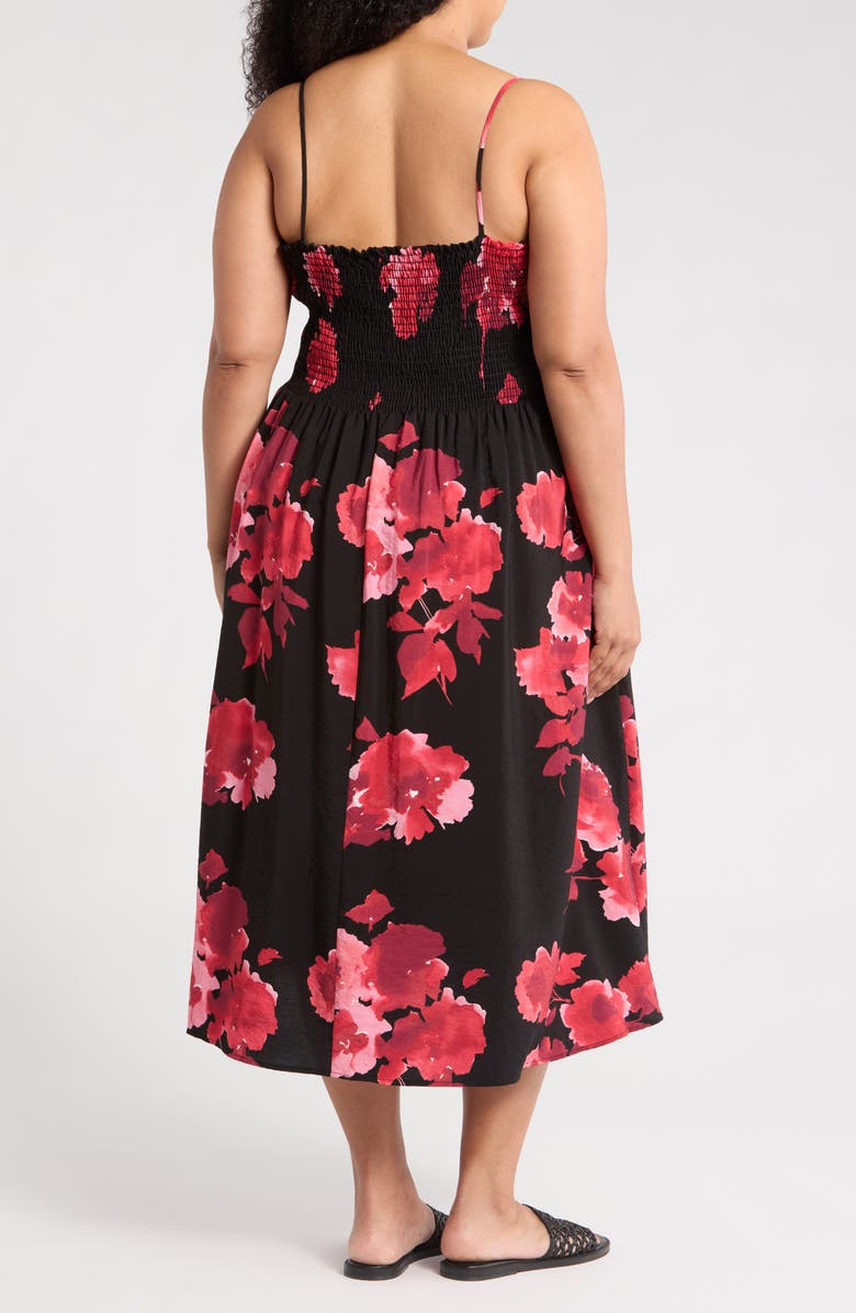 Renee C Floral Midi Dress, Alternate, color, Red/ Black