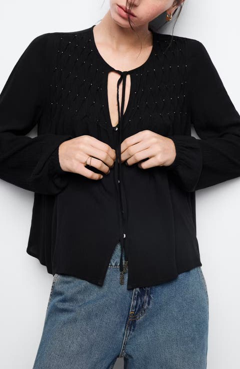 Kids' Metallic Studded Smocked Blouse