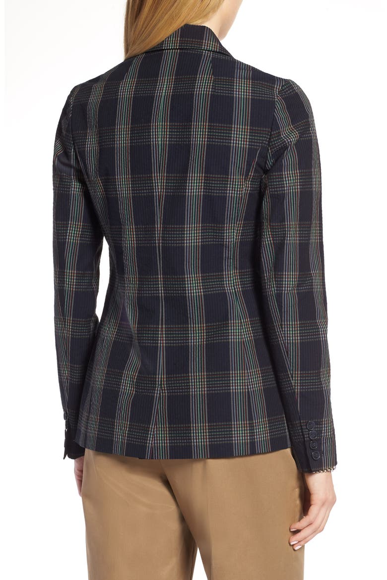 Puckered Plaid Blazer, Alternate, color, NAVY MULTI PLAID
