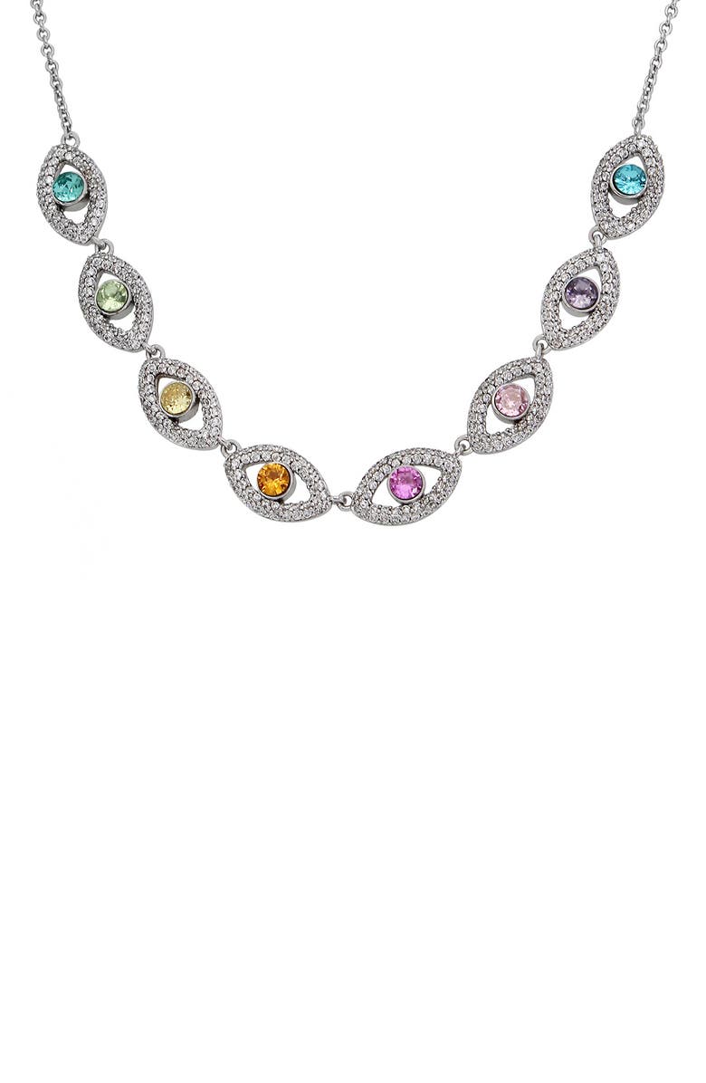 Kurt Geiger London Crystal & CZ Evil Eye Chain Necklace, Main, color, 