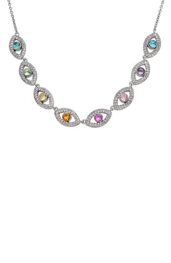 Kurt Geiger London Crystal & Cz Evil Eye Chain Necklace In Rhodium