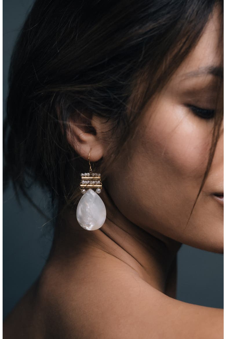 Pearl and Mother of Pearl Pear Drops, Alternate, color, Gold