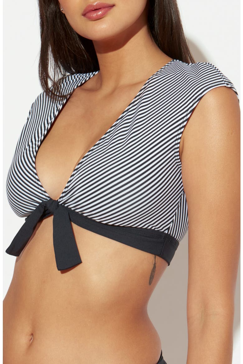 Inside the Lines Tie Front Bikini Top, Alternate, color, BLACK