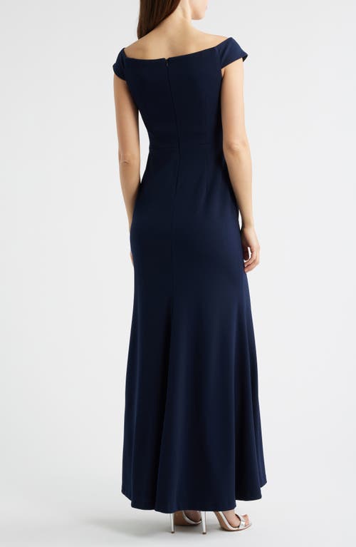 Eliza J Mixed Media Off The Shoulder Gown In Blue