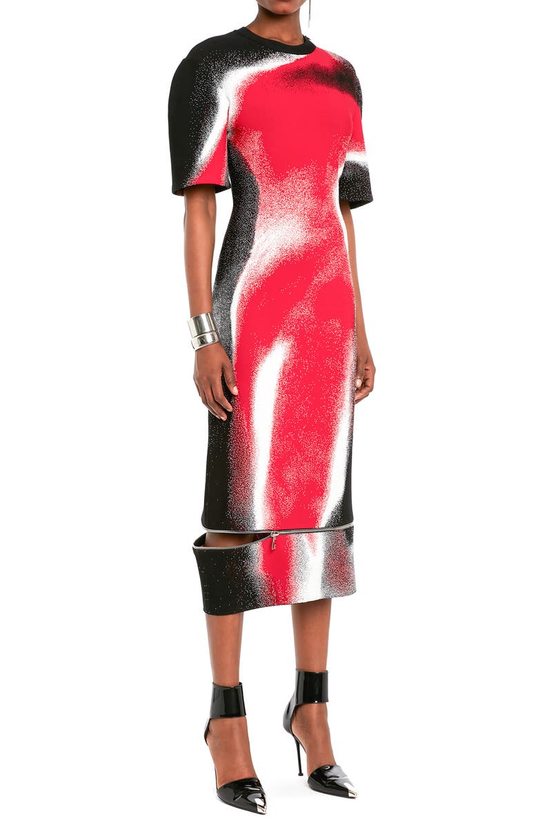 McQueen Mushroom Spore Zip Hem Midi Dress, Alternate, color,