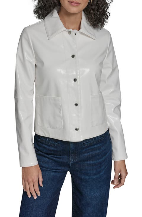 Snap Front Patent Leather Shirt Jacket