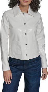 KARL LAGERFELD Snap Front Patent Leather Shirt Jacket