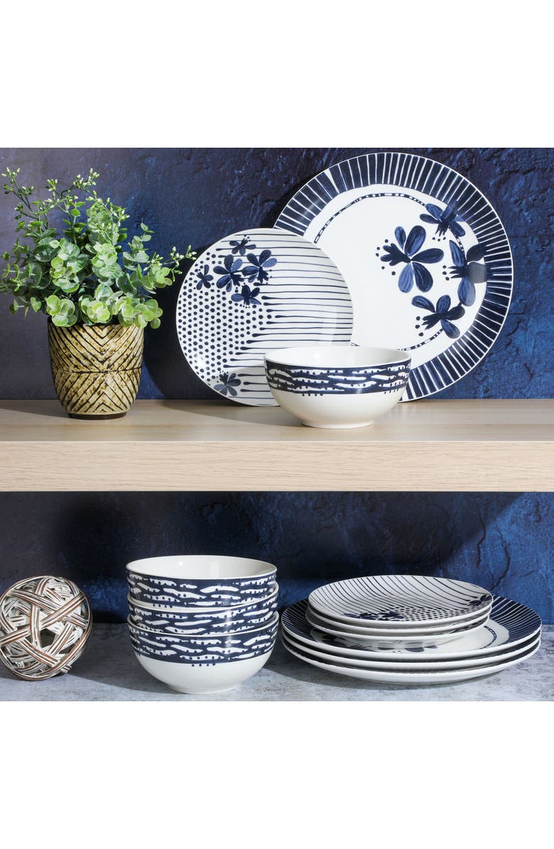 Gibson Home Eliza 12 Piece Ceramic Dinnerware Set, Alternate, color, Blue