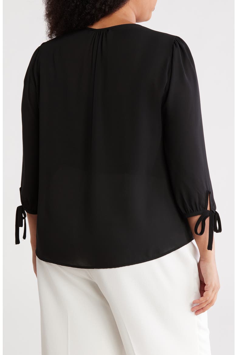 V-Neck Tie Sleeve Top, Alternate, color, BLACK