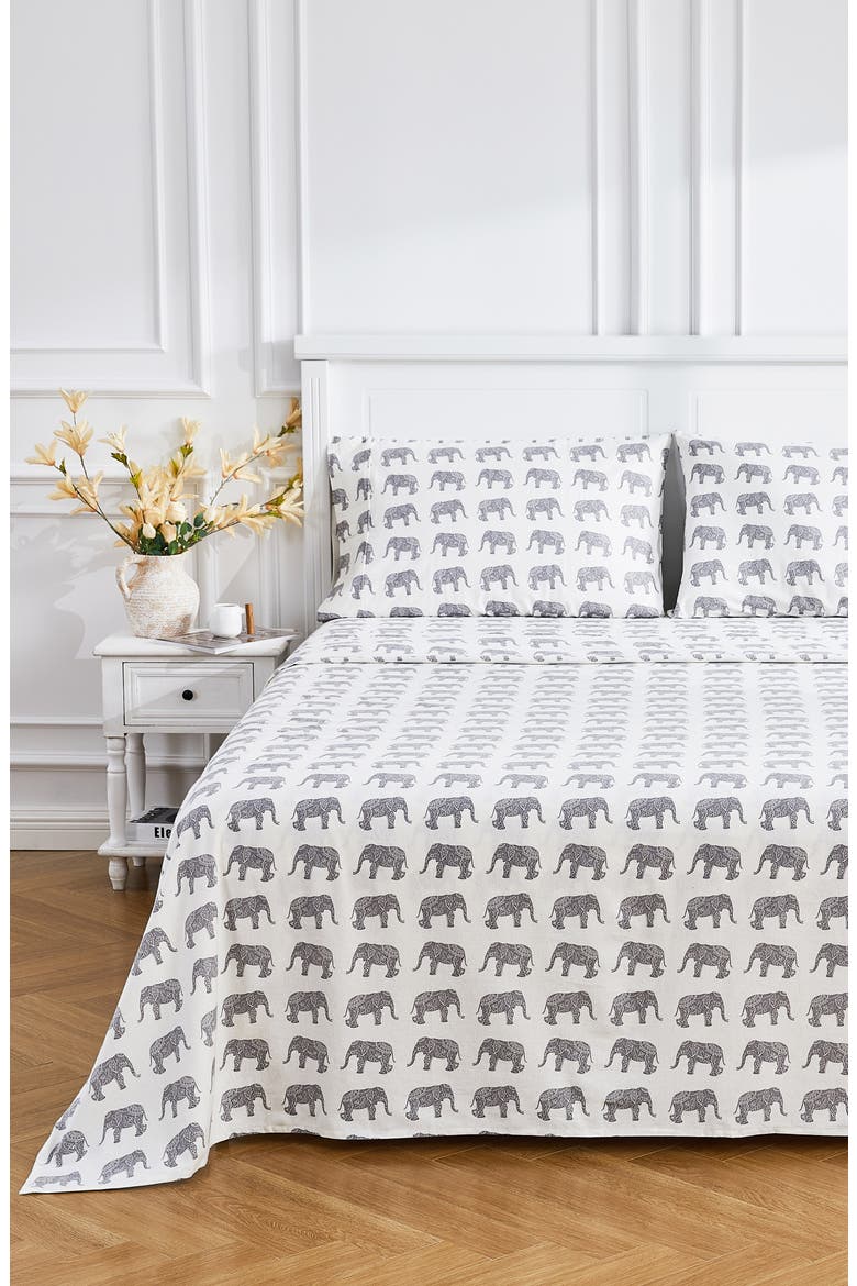 Elephant Flannel Sheet Set, Alternate, color, GREY