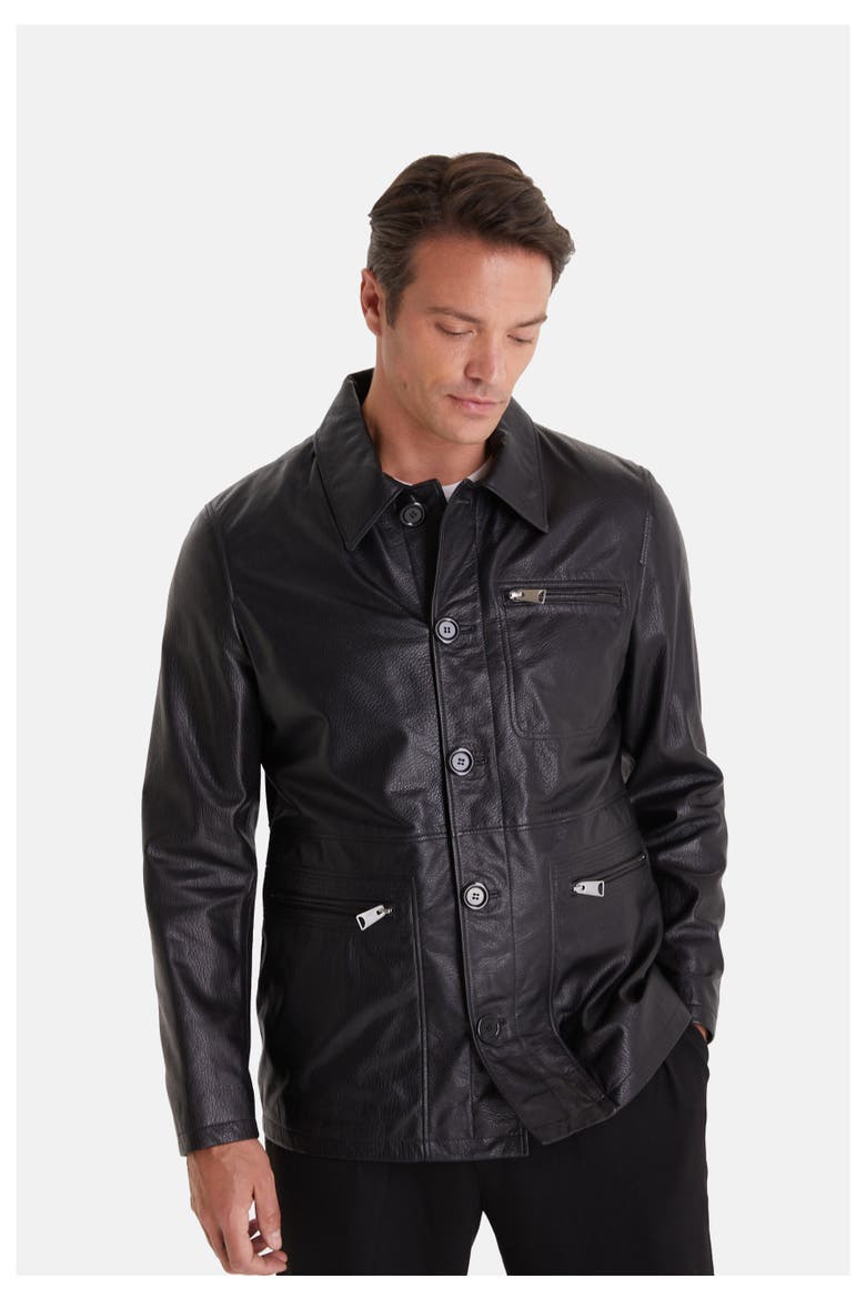 Maximilian Patterned Leather Jacket, Alternate, color, Black
