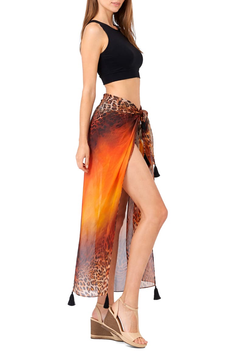 Animal Print Long Sarong, Alternate, color, ORANGE