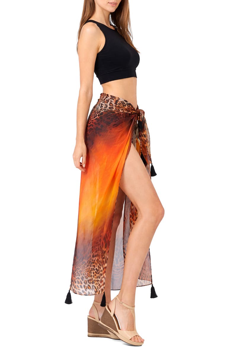 RANEES Animal Print Long Sarong, Alternate, color, Orange