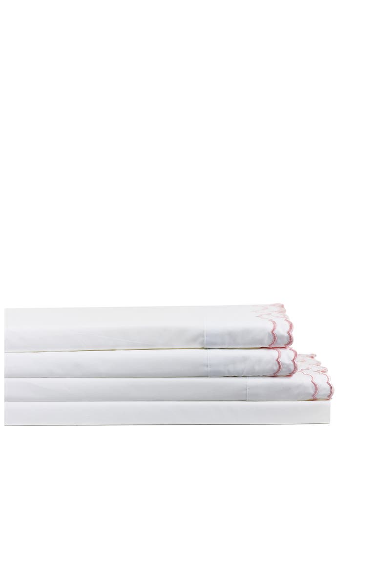 Double Scallop Embroidered 300 Thread Count Cotton Sheet Set, Main, color, ROSE/WHITE