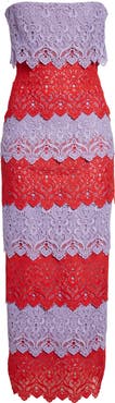 Carolina Herrera Colorblock Lace Strapless Column Dress