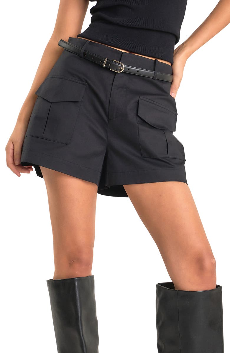 Endless Rose Flap Pocket High Waist Shorts, Alternate, color, Black