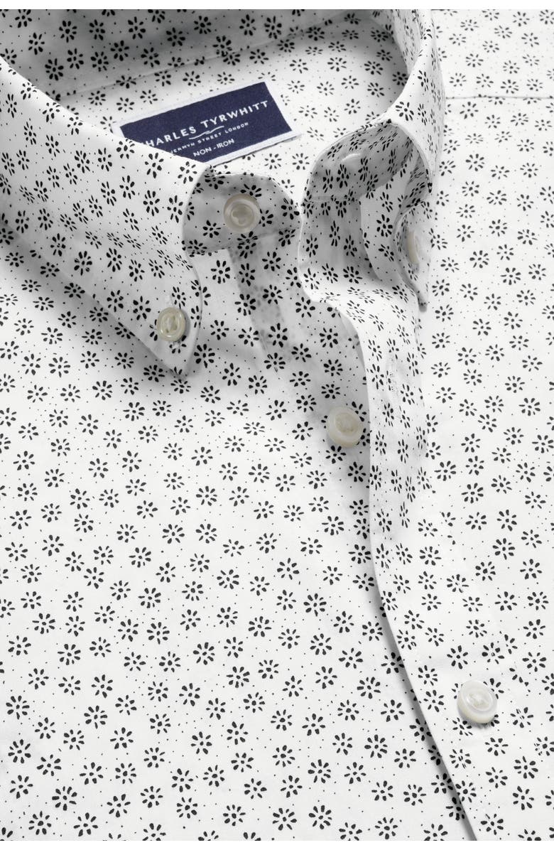 Charles Tyrwhitt Slim Fit Semi-Cutaway Collar Non-Iron Floral Geo Print Shirt, Alternate, color, White