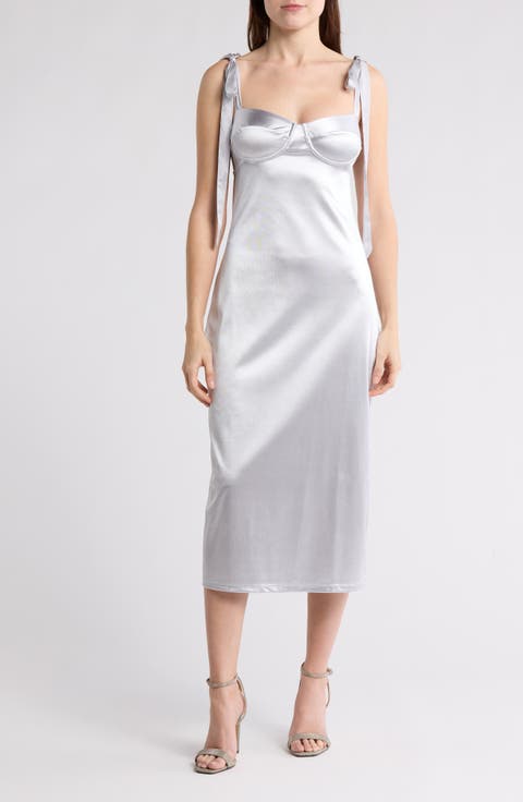 Casino Got Glam Tie Strap Satin Midi Dress