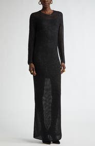 ST. JOHN Sequin Mesh Knit Long Sleeve Gown