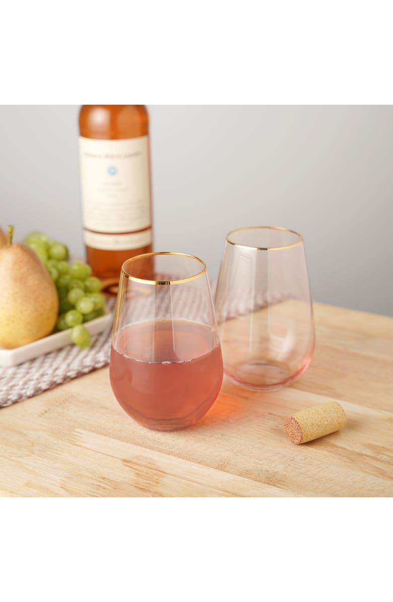 TWINE Rose Crystal Stemless Wine Glasses Set of 2, Alternate, color, Pink