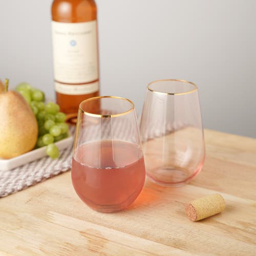 Twine Rose Crystal Stemless Wine Glasses Set Of 2 In Pink