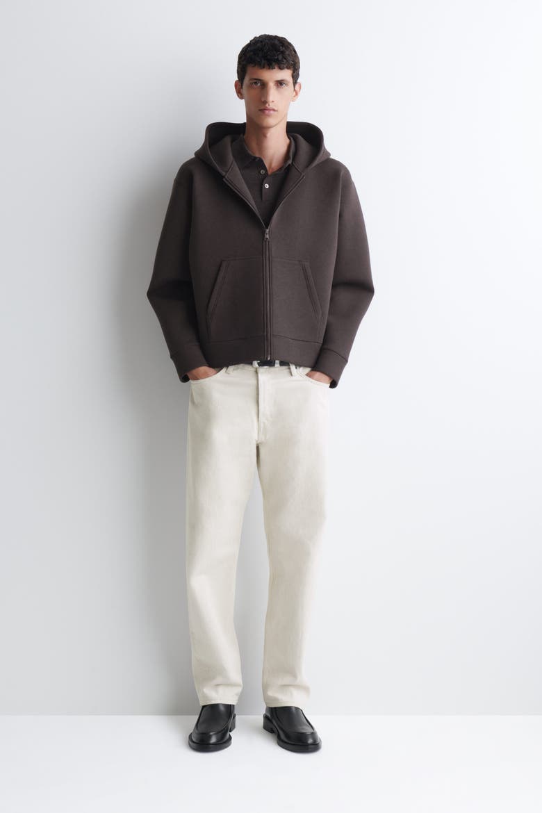 Oversized Scuba Knit-jersey Zip-up Hoodie, Alternate, color, BROWN MÉLANGE