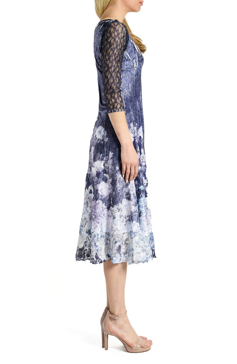 Komarov Floral Print Charmeuse & Lace Cocktail Midi Dress, Alternate, color,
