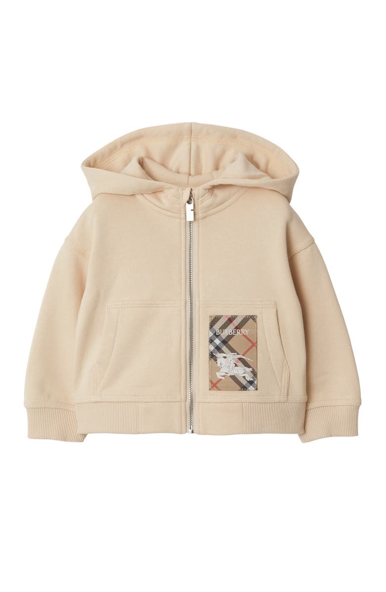 Burberry Check Label Cotton Zip Hoodie, Main, color, Calico