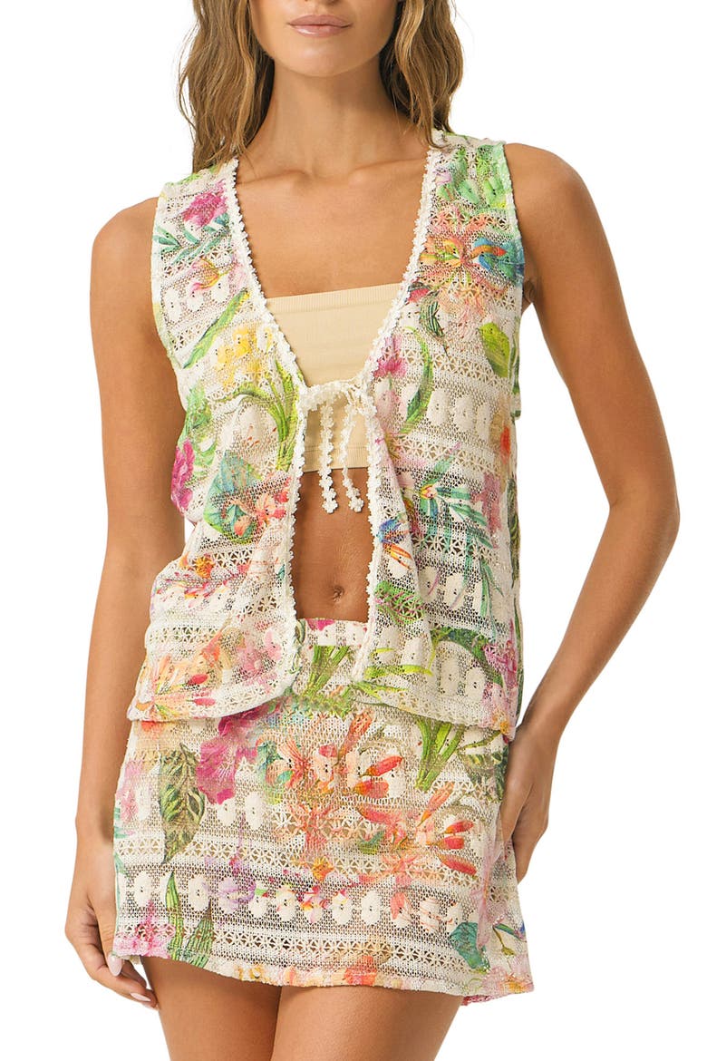 Leni Tie Front Sheer Crop Cotton Blend Lace Cover-Up Top, Main, color, PARADISE BLOOM