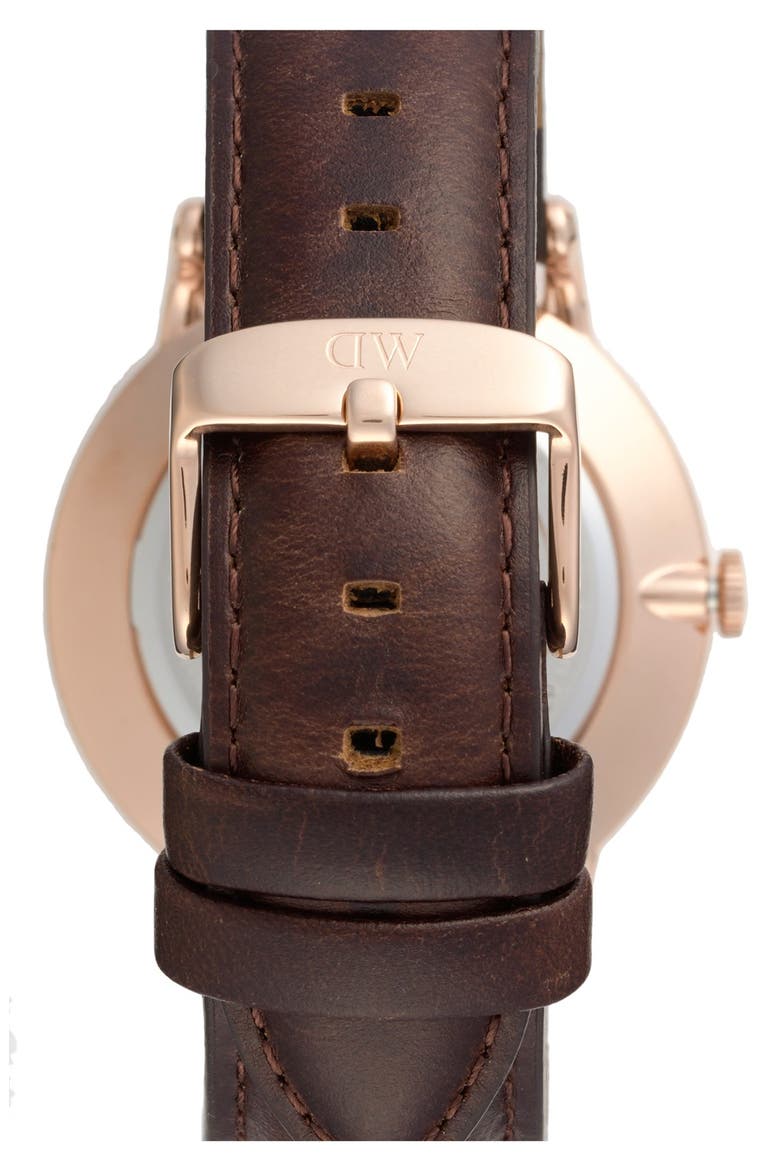 'Dapper Bristol' Leather Strap Watch, 38mm, Alternate, color, DARK BROWN/ ROSE GOLD
