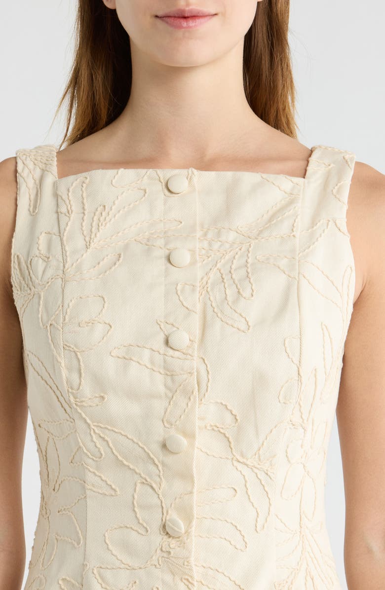 MOON RIVER Floral Embroidery Cotton Dress, Alternate, color, Ivory