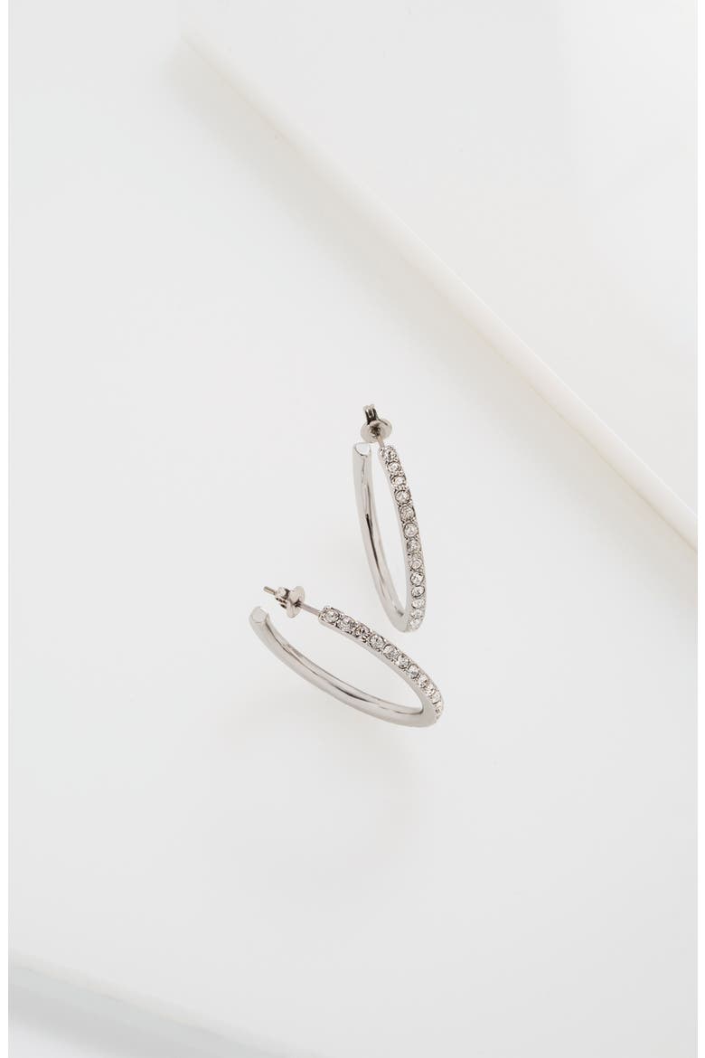 Clanci Medium Crystal Hoop Earrings, Alternate, color, SILVER TONE / CLEAR CRYSTAL