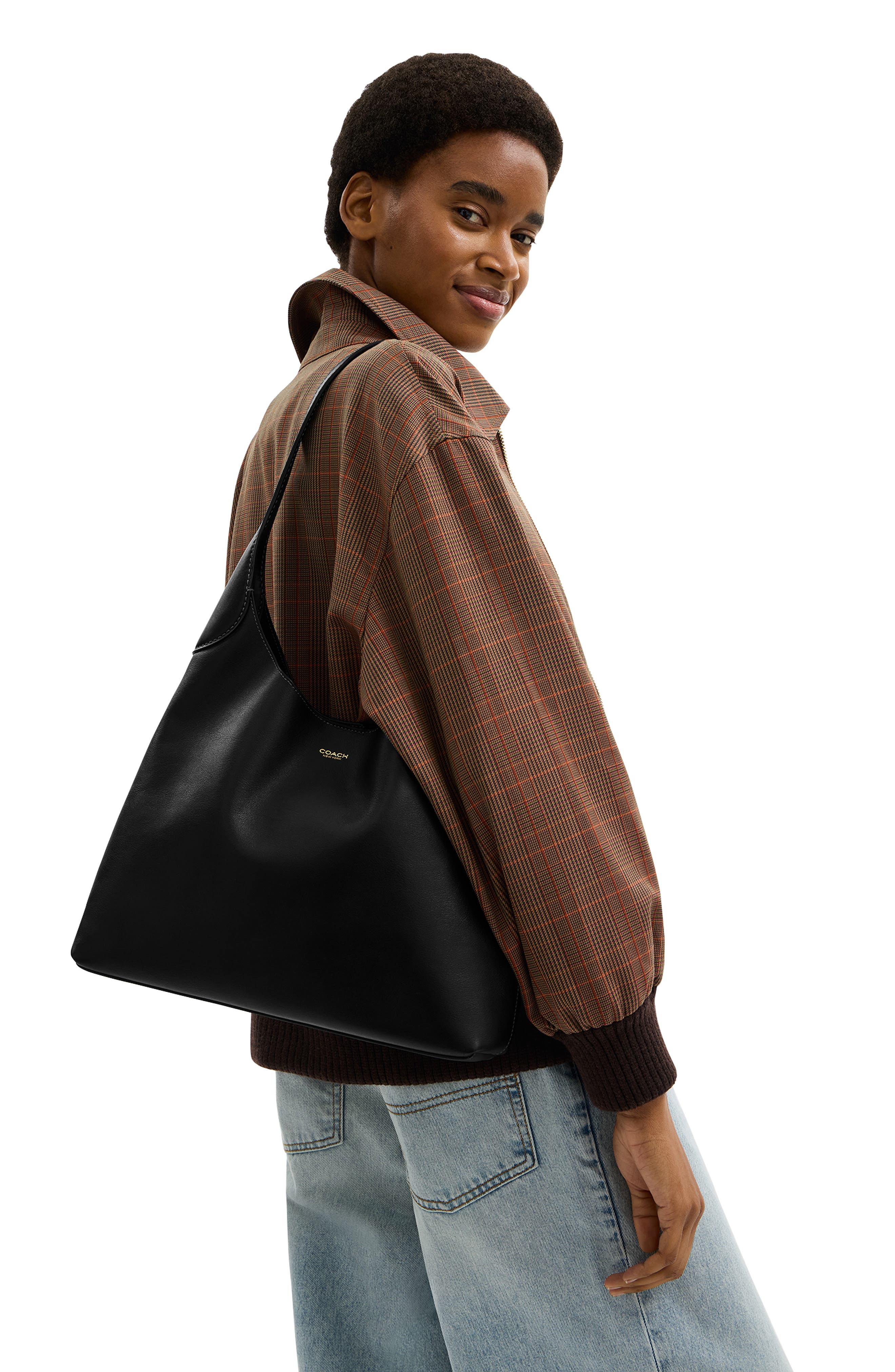 COACH Brooklyn 34 Leather Shoulder Bag, Alternate, color, Black