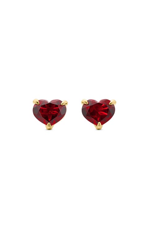 Heart Stud Earrings in 18K Yellow Gold with Garnet
