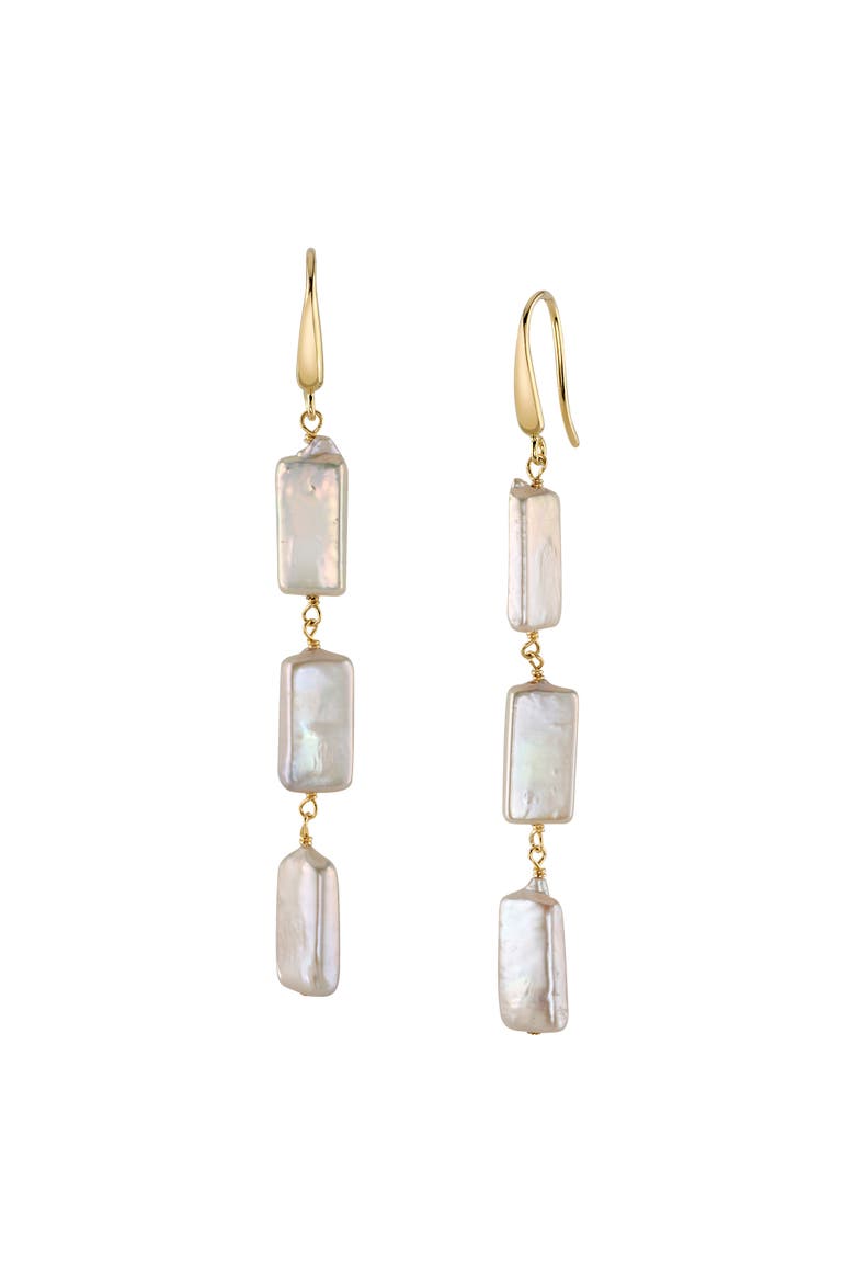 Triple White Freshwater Baroque Pearl Jaylene Earrings, Main, color, Yellow Gold Fill