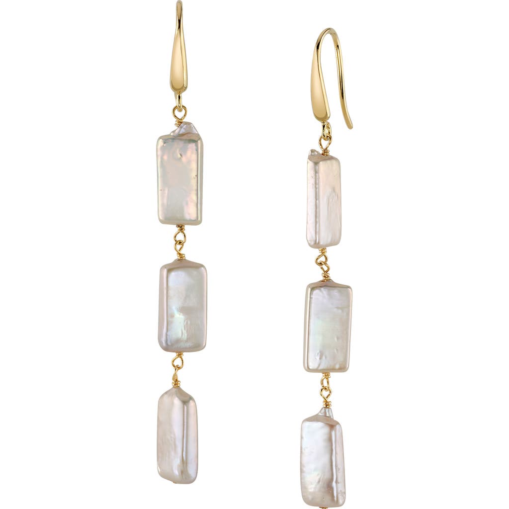 The Pearl Source Triple White Freshwater Baroque Pearl Jaylene Earrings In Yellow Gold Fill