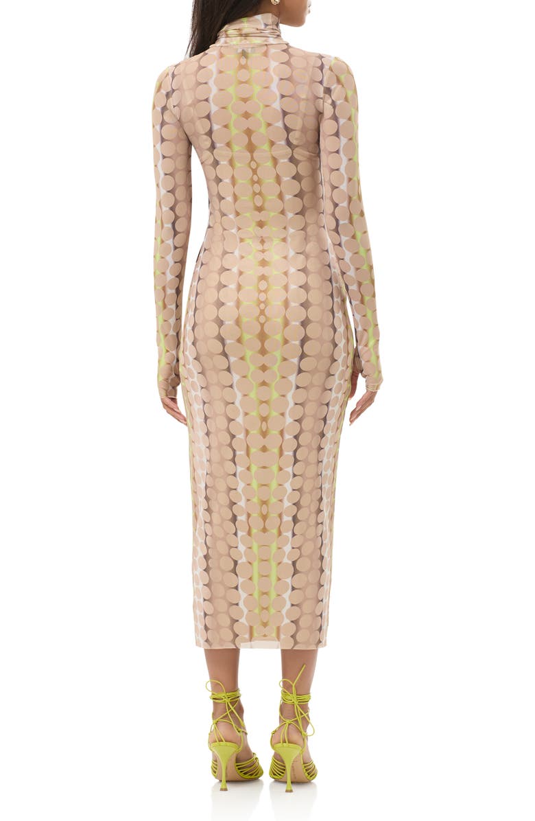 AFRM Shailene Turtleneck Long Sleeve Mesh Midi Dress, Alternate, color, Tonal Dot