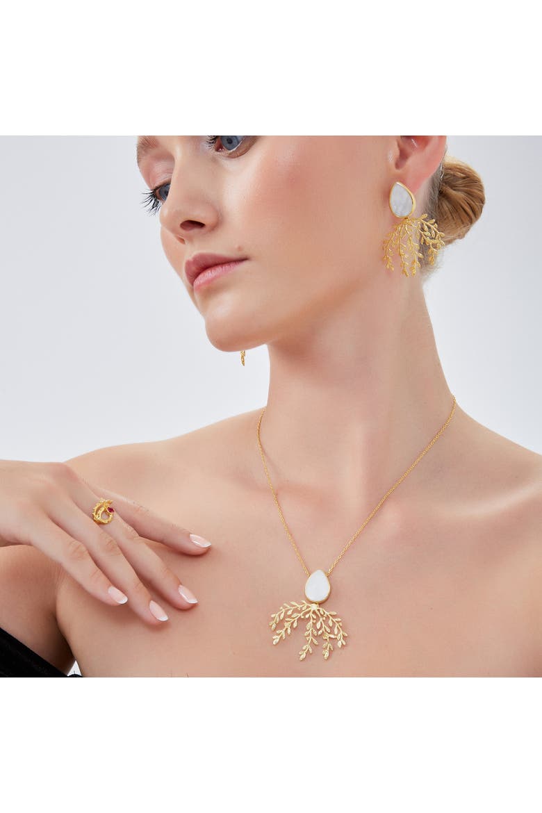 Mother Of Pearl Olive Branch Sterling Silver Earring, Alternate, color, Gold
