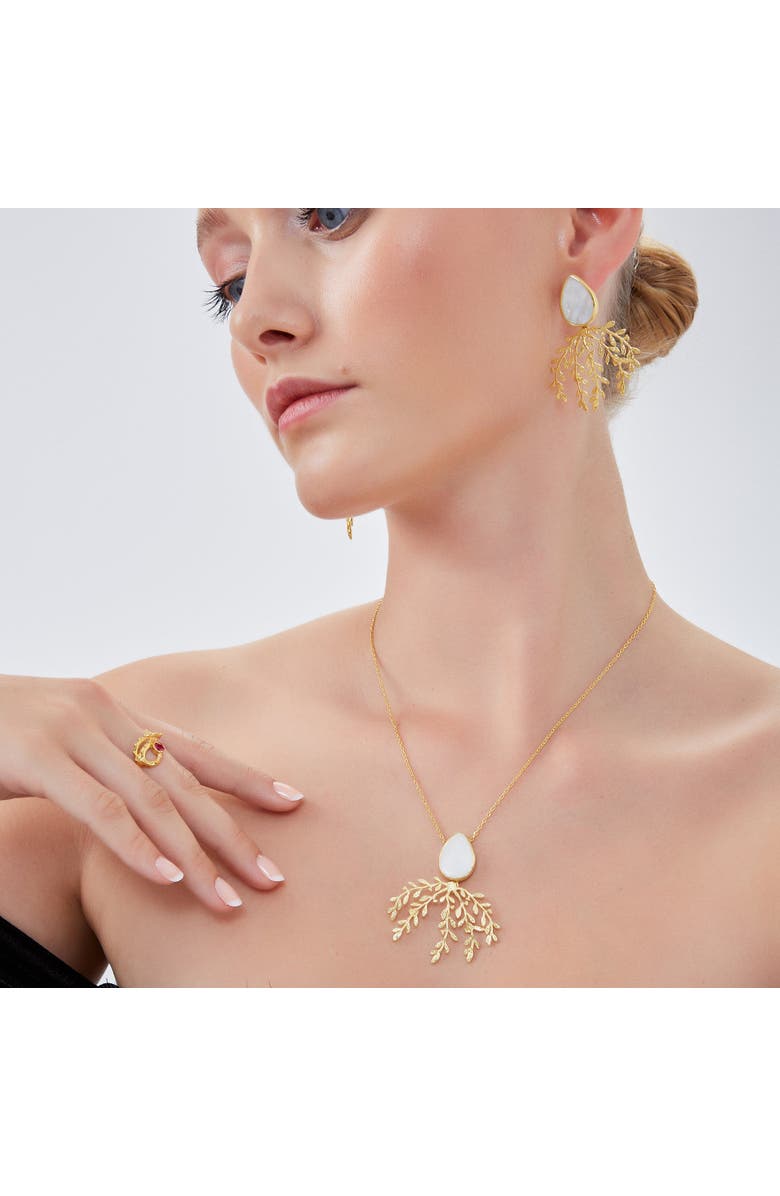 Spero London Mother Of Pearl Olive Branch Sterling Silver Earring, Alternate, color, Gold