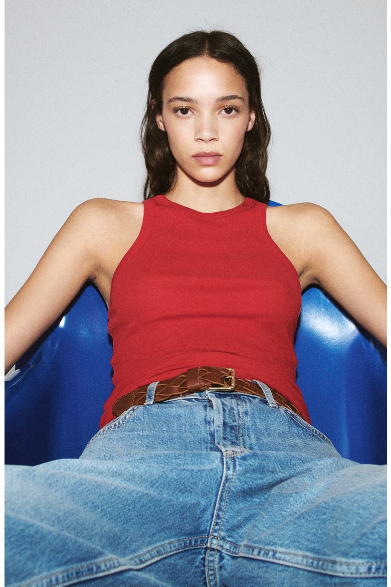 Starring Hailey Bieber Ruched Cotton Top, Alternate, color, RED