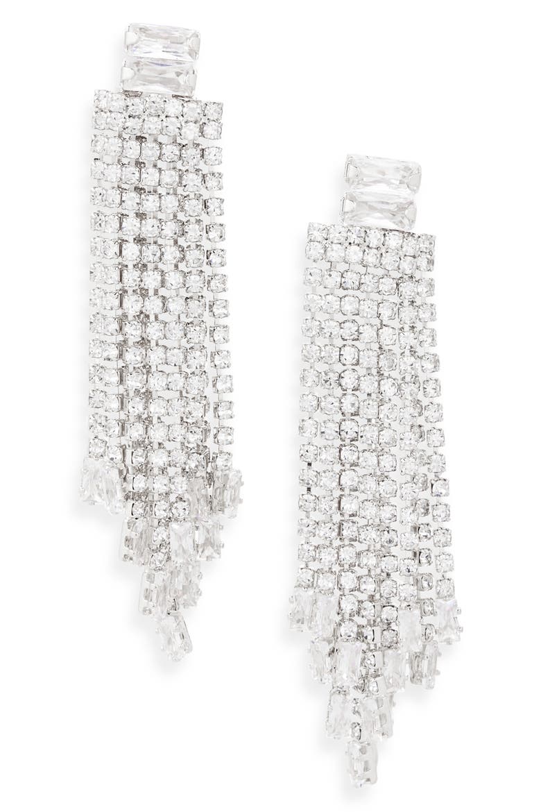 Crystal Fringe Drop Earrings, Main, color, SILVER/CRYSTAL