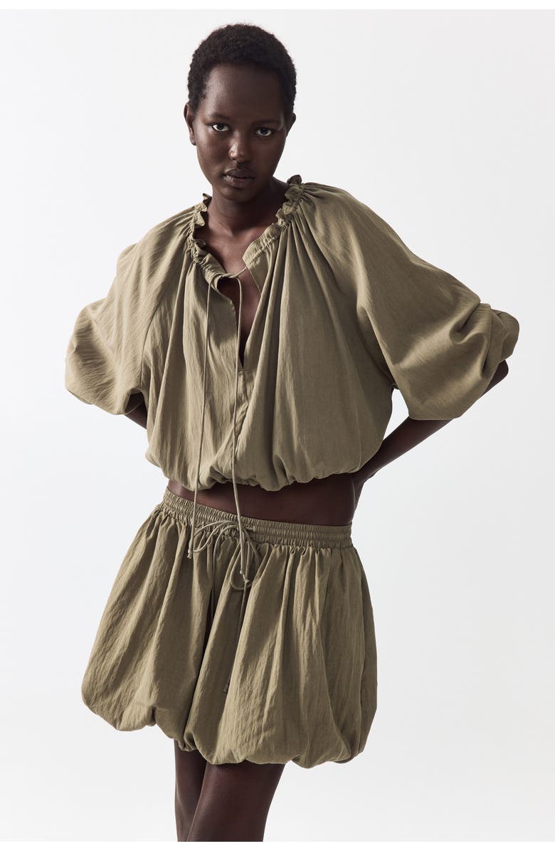 H&M Bubble-hem Skirt, Alternate, color, Light Khaki Green