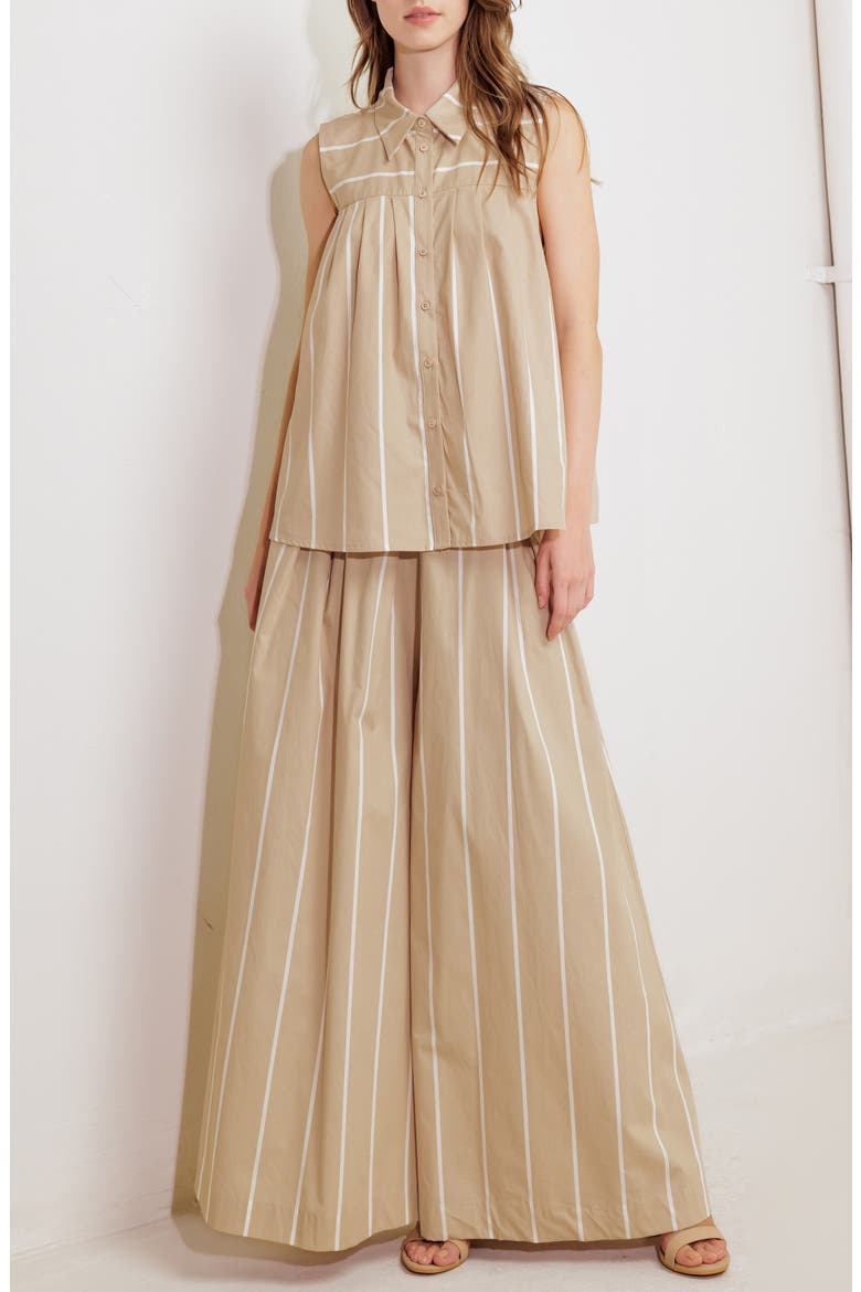 Stripe Button-Up Shirt, Alternate, color, TAUPE/ WHITE