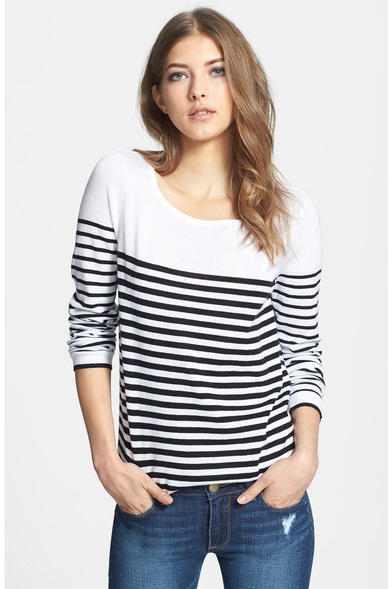 Hinge® Mix Stripe Cotton Sweater, Main, color, ANISSA STRIPE BLACK