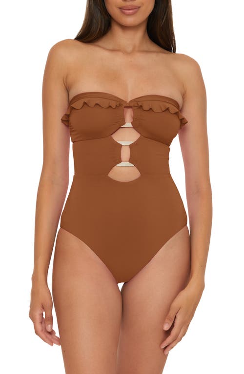Soluna Standard Buckle Up One Piece Bandeau Swimsuit With Cut Out Neck In Brown