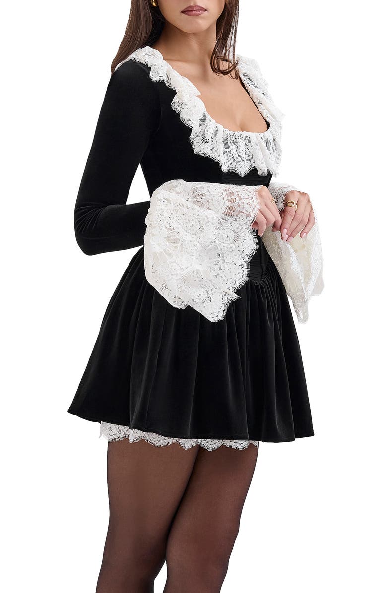 HOUSE OF CB Czarina Lace Trim Ruffle Minidress, Alternate, color, Black