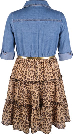 Kids' Denim & Leopard Tutu Mixed Dress