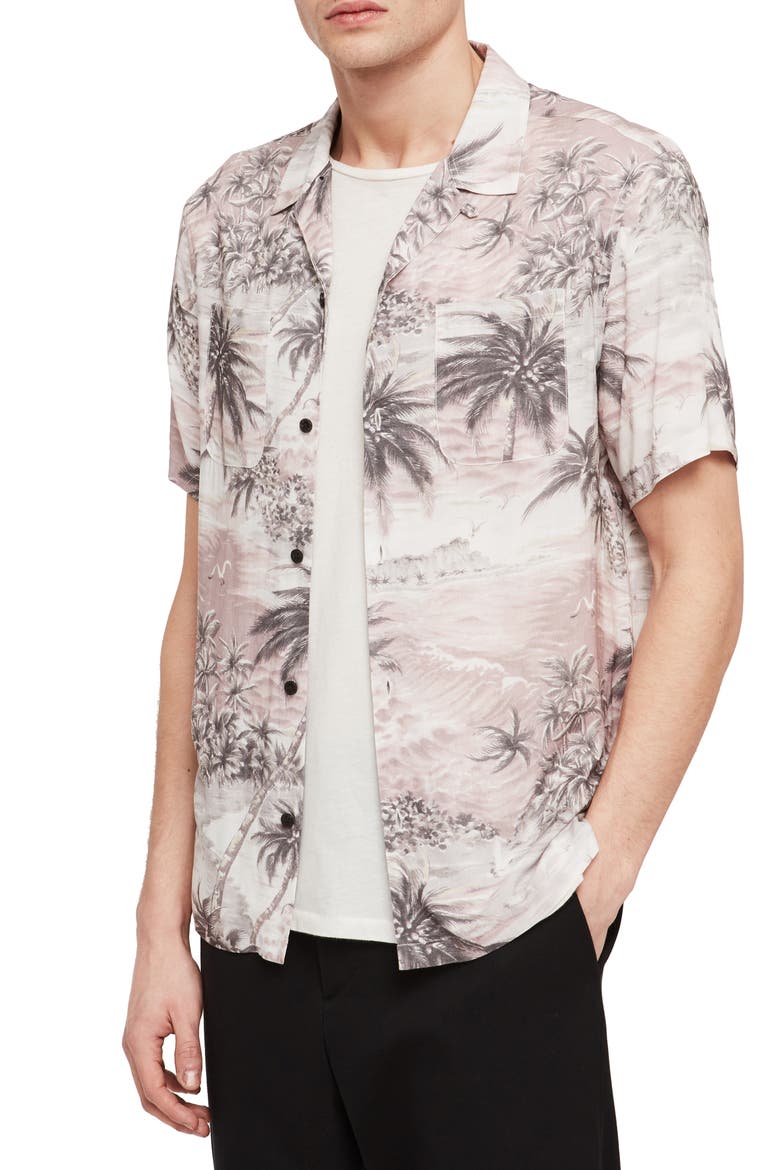 Tiki Slim Fit Print Camp Shirt, Alternate, color, GREY