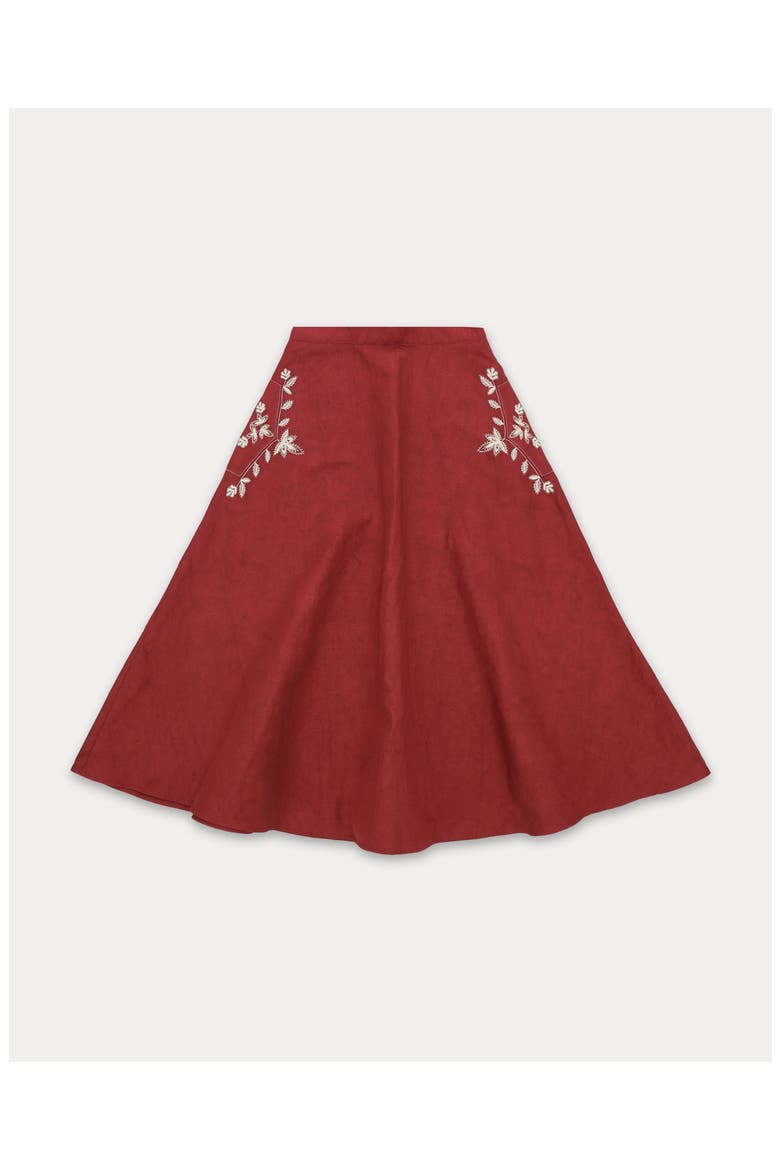Nicole Embroidered Linen Skirt, Main, color, Burgundy